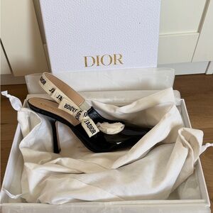 Dior Black Patent Slingback Pump with J'Adior Canvas Strap